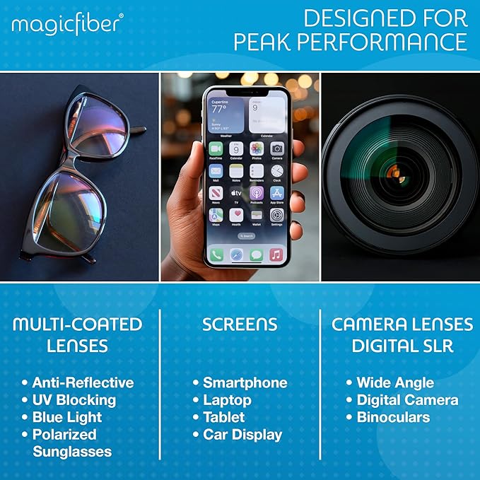 MagicFiber 10 PK Glasses Kit - 2 Eyeglass Cleaner Sprays + 8 Microfiber Cleaning Cloths - Premium Eye Glass Cleaners Spray and Glasses Wipes - Lint-Free Lens Microfiber Cleaning Cloth