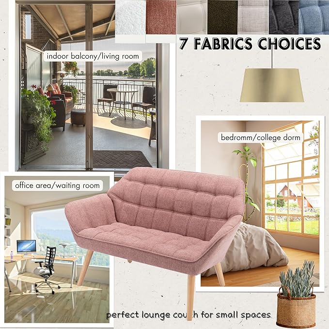 Hyfirm Small Loveseat Sofa, 48 inch Love Seat for Living Room Comfy Chenille Mini Couch with Wood Legs for Small Spaces Bedroom Apartment Office, Pink