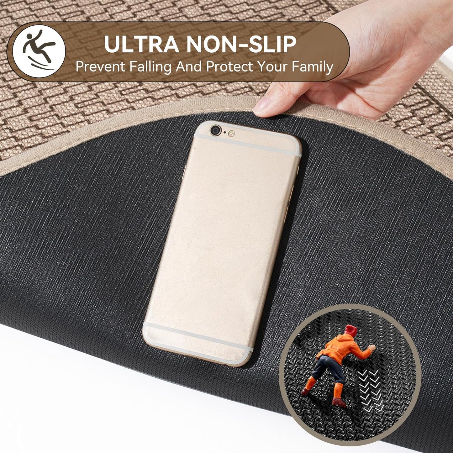 Bathroom Rugs Mat 24x35, Non Slip Ultra Thin Bath Mat Quick Dry Absorbent Washable Woven Half Round Bath Mats for Bathroom Floor Rubber Backed Fit Under Door Brown