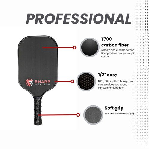Carbon Fiber Pickleball Paddle, USA Pickleball Approved, Raw Surface with 13mm Core, Perforated Grip