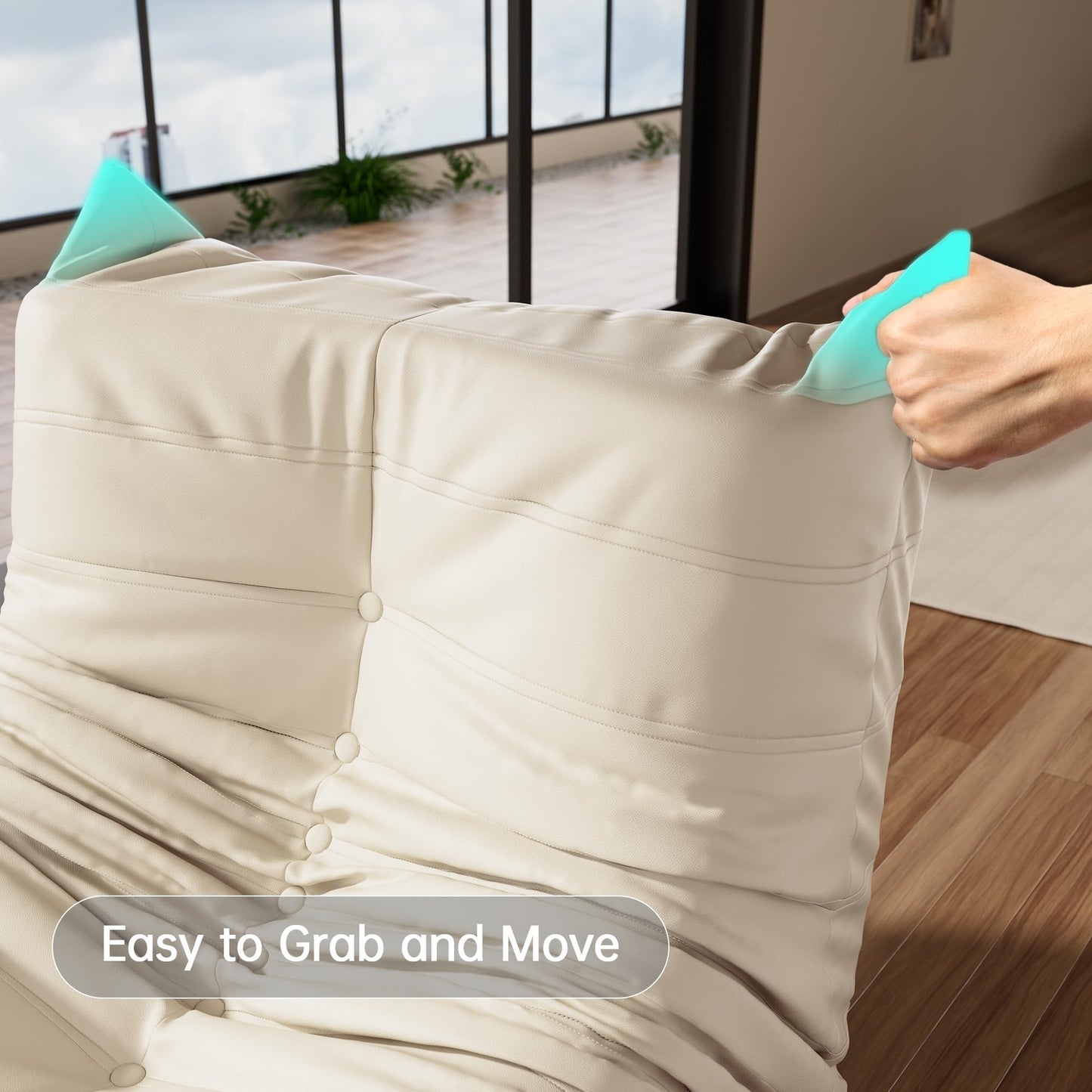 Morden Fort Big Bean Bag Chair for Adults, Faux Leather Bean Bag Sofa, Memory Foam Lounge Chairs with Ergonomic Design, Lazy Togo Chair for Living Room, Bedroom, Dorm, Office(White)