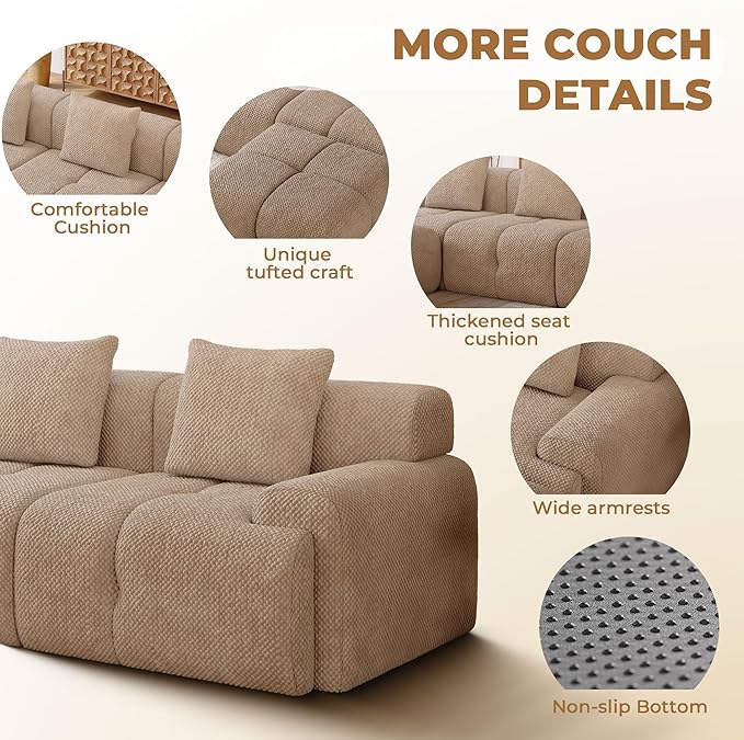 104" Modern L Shaped Modular Sectional Sofa, 4 Seater Convertible Chenille Cloud Couch Sofa Set, Boneless Couches for Living Room with Ottoman, No Assembly Required, Brown