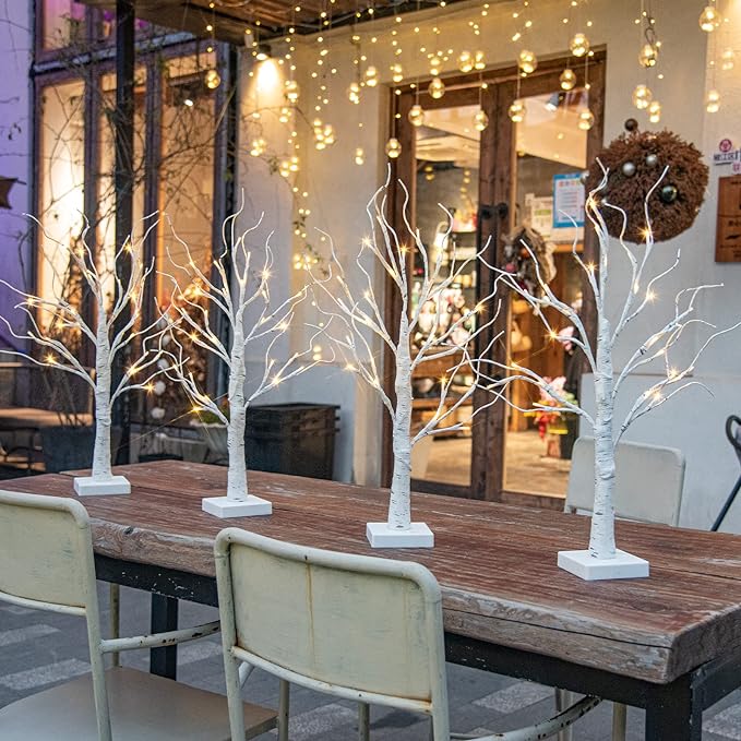 EAMBRITE Home Decorations Light Up White Birch Tree Indoor Christmas Decor, 4 Pack Battery Operated/USB Lighted Tabletop M...