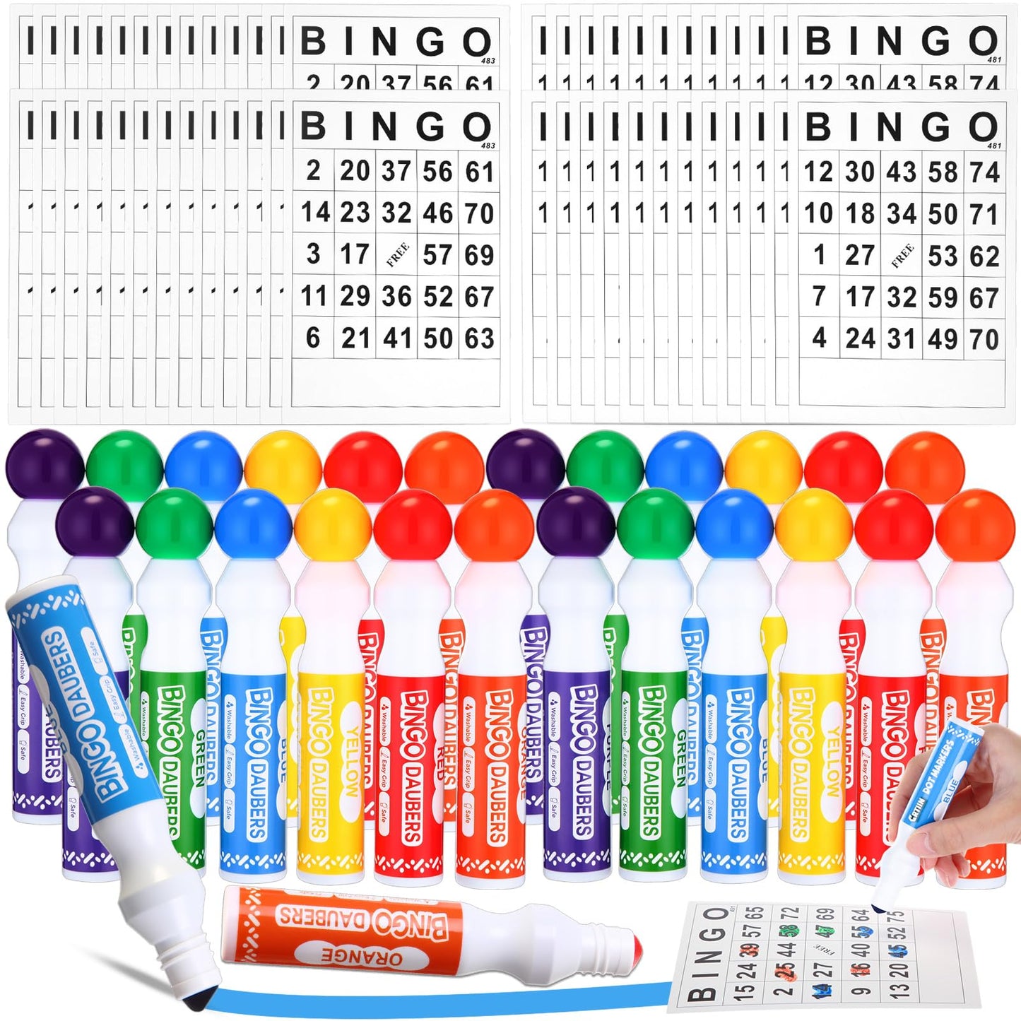 Crtiin 204 Pack Bingo Game Cards and Bingo Daubers Set Includes 180 Disposable Paper Game Sheets, 24 Mixed Colors Dot Markers Party Supplies for Card Games Activity Family Gathering Night