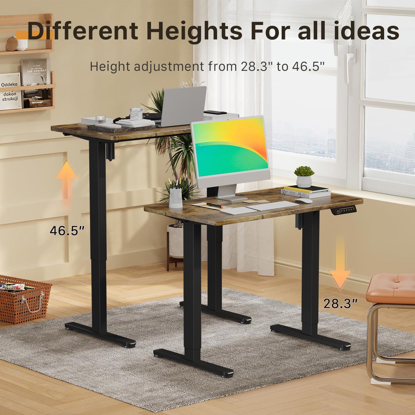 JOY worker Small Electric Standing Desk, 35" x 20" Whole Piece Height Adjustable Desk with Memory Controller, Grey Sit to Stand Desk Workstation for Home Office, Rustic