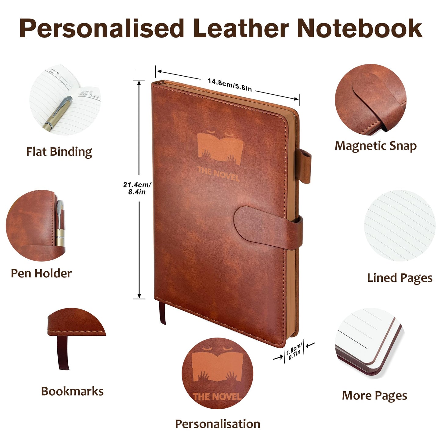 Personalized Notebook with Pen and Gift Box, Custom Logo Leather Journal, Gifts for Women Men, Engraved Journals To Write In, Birthday, Best Friend, Mom, Sister, Corporate, Business Gift (Logo-Brown)