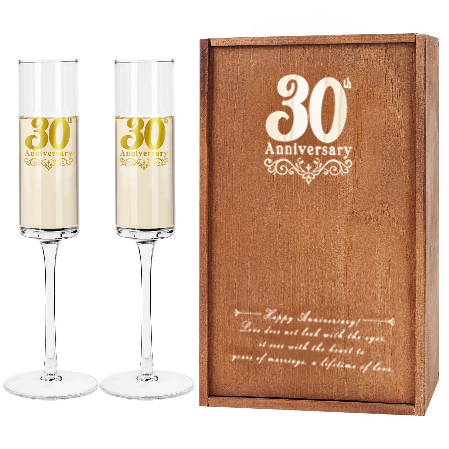 JNDJE 30th Wedding Anniversary for Couple, 30th Anniversary Champange Glasses for Parents, 30th Wedding Anniversary Champange Flute Gift for Grandparents, 30 Years of Anniversary Present