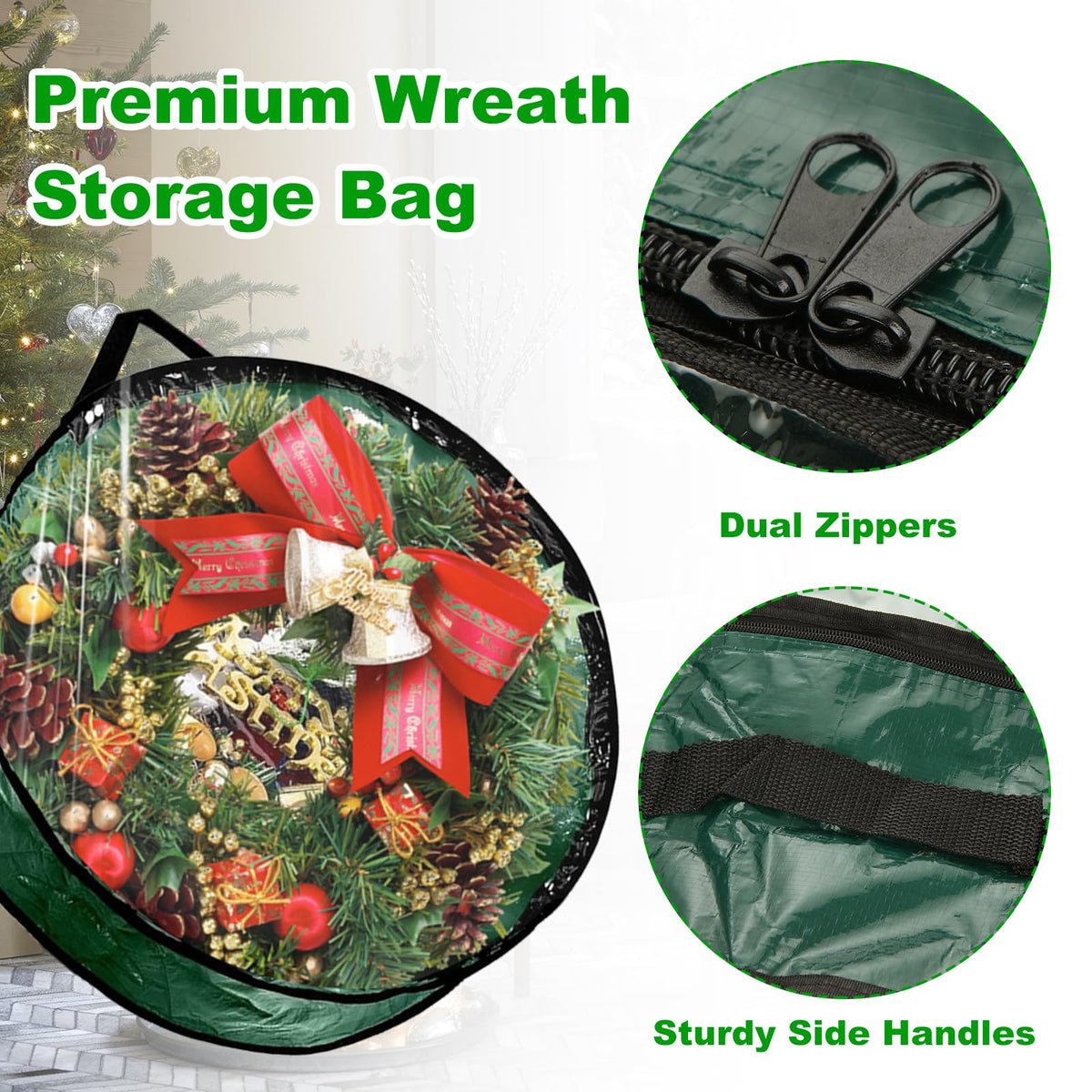 YAYODS 6 Pack Wreath Storage Container Bag, 24x8 Inch Christmas Wreath Storage Container Heavy Duty Christmas Wreath Boxes with Clear Window for Xmas Holiday Seasonal Wreath Garland (Green)