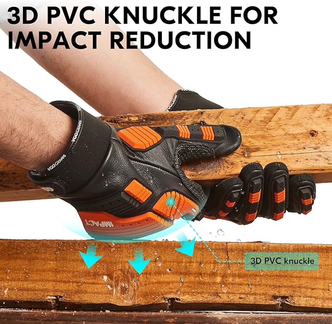 Vgo...…1Pair Leather Heavy Duty Work Gloves,Mechanics Gloves,Water Resistant,Impact Resistant,Anti-Vibration(CA7722WR)