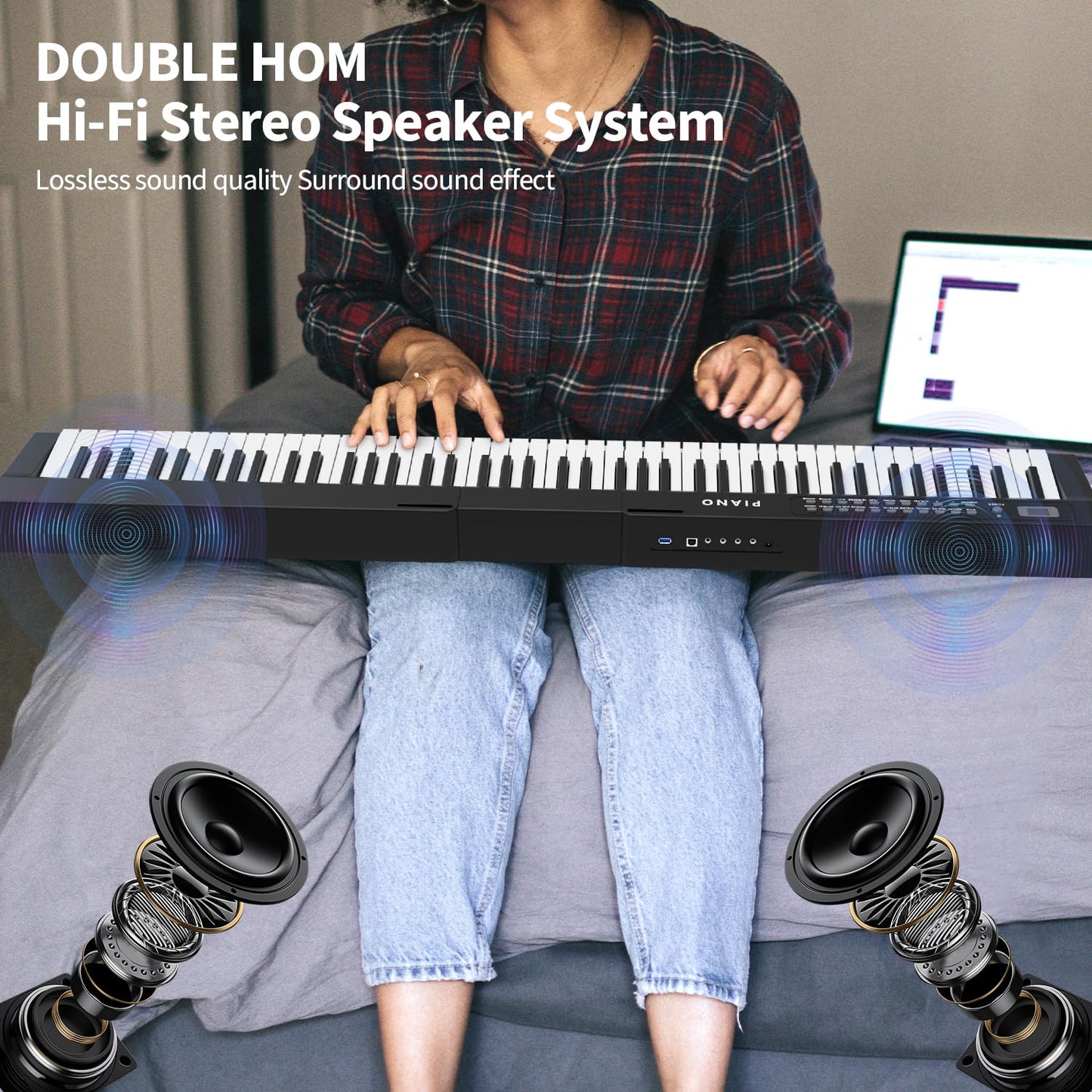 Digital Piano 88 Key Full Size Semi Weighted Electronic Keyboard Piano Set with Stand,Built-In Speakers,Electric Piano Keyboard with Sustain Pedal,Bluetooth,MIDI/USB/MP3 for Beginners Adults/81x