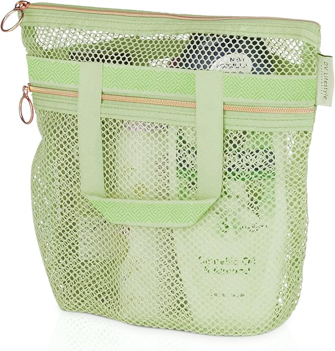 DV Lifestyle Mesh Shower Bag 10.2x9.9'' Quick-Dry Caddy with Zipper & 2 Pockets. Portable Toiletry Tote for Bathroom, Gym,...