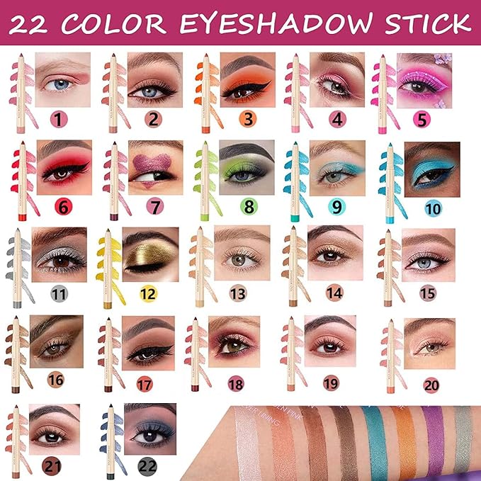 Rose Gold Eyeshadow Pencil Makeup, Waterproof Hypoallergenic Long Lasting Crayon, Highlighter Matte Cream Eye Shadow Stick, Glitter Primer Palette Shimmer Eyeliner Pen