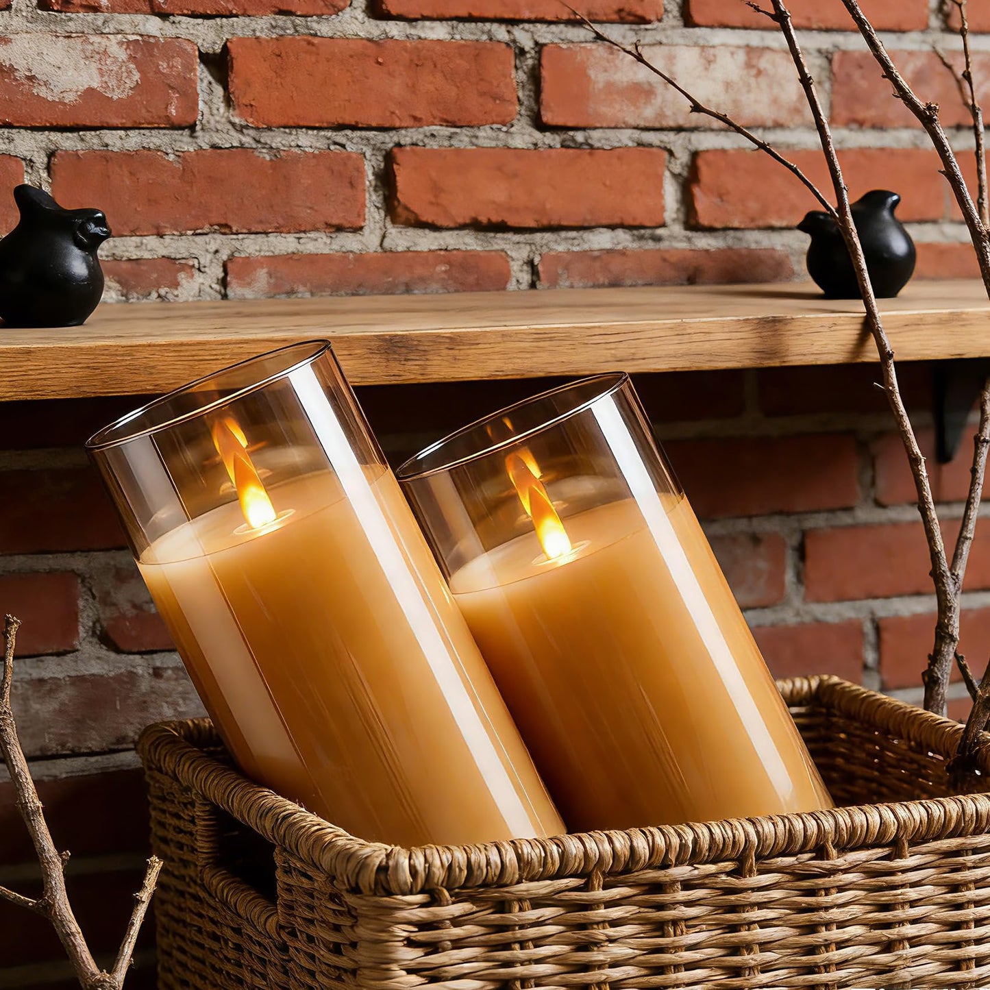 haitanghua 2 - Pack 6" Golden Rechargeable Flameless Pillar Candles with Remote & Timers，USB-Rechargeable Realistic Flickering Candles Real Wax - Ideal for Wedding & Festival Home Decoration