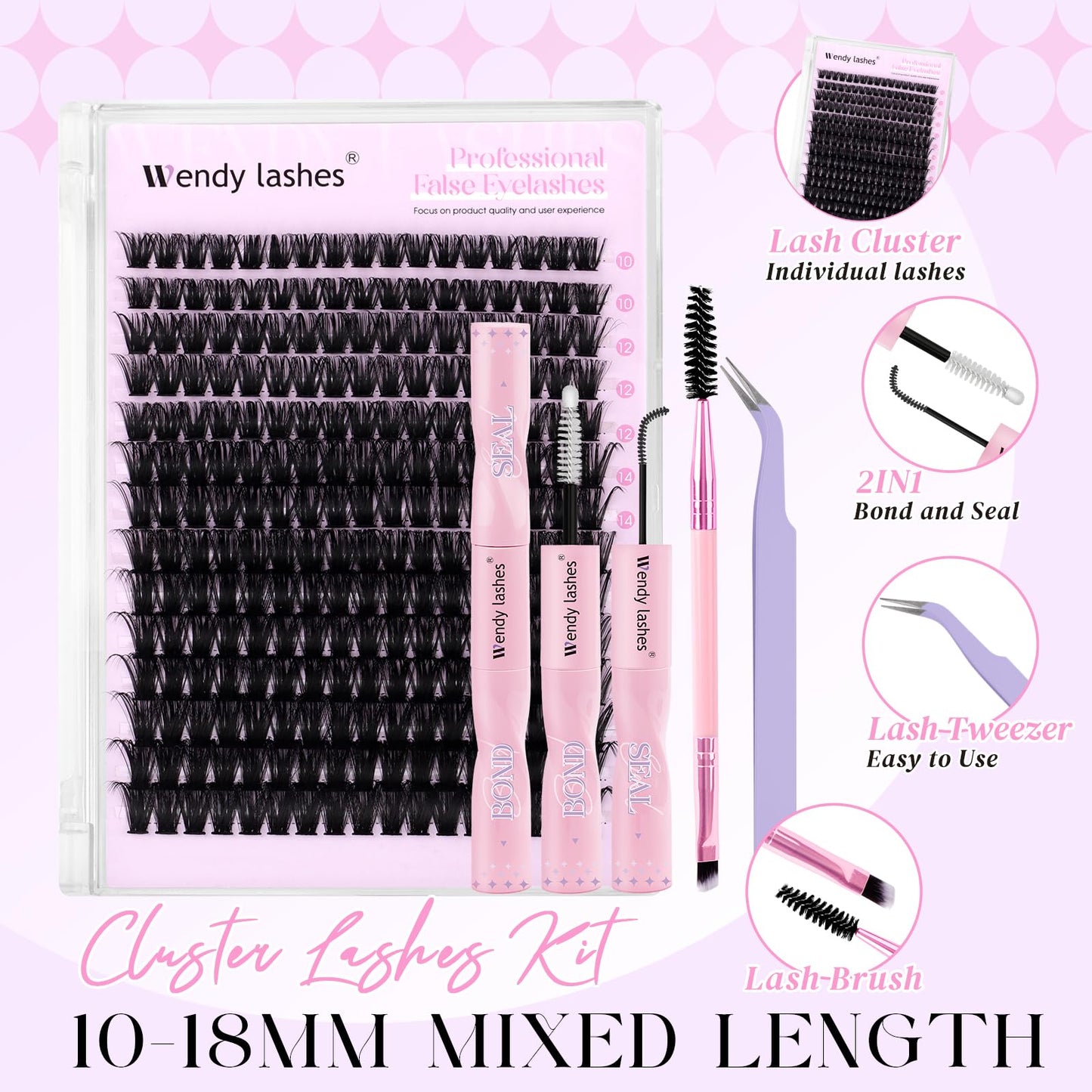 DIY Lash Extension Kit 80D Wispy Lashes 280PCS D Curl 10-18mm Individual Cluster Lashes Kit Includes Lash Bond and Seal,lash Twe