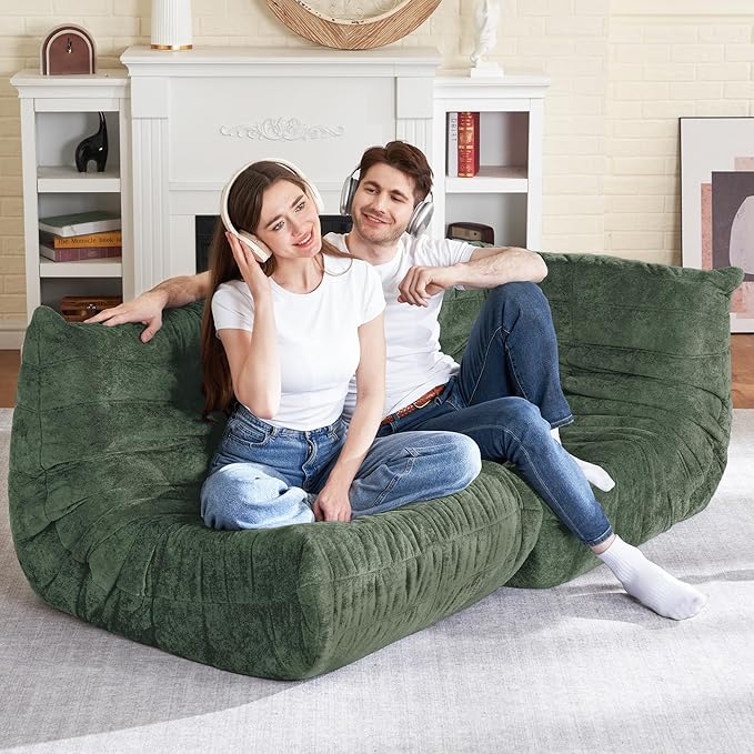 HABUTWAY Bean Bag Chair, Memory Foam Bean Bag Chairs for Adults, Fireside Corner Chair Lazy Floor Corner Sofa for Living Room, Bedroom, Dorm, Office (Green)