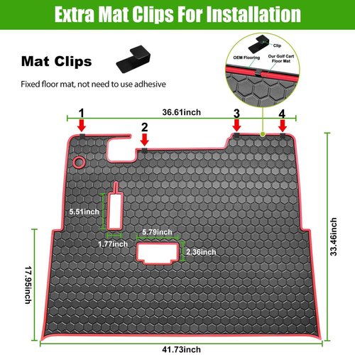 EZGO TXT Golf Cart Full Coverage Floor Liner Mat, fits EZGO TXT (1994+), Valor(1994+), Express S4(2012-2020), Cushman Workhorse, EX1(2020), Thick Anti-Slip Rubber, Red Trim