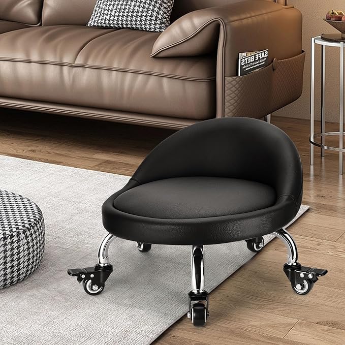 FLOLXNB Low Height Rolling Stool,Low Stool Chair with Back,Low Roller Seat Stool Chair,Rolling Stool for Home Office Garage Shop,M