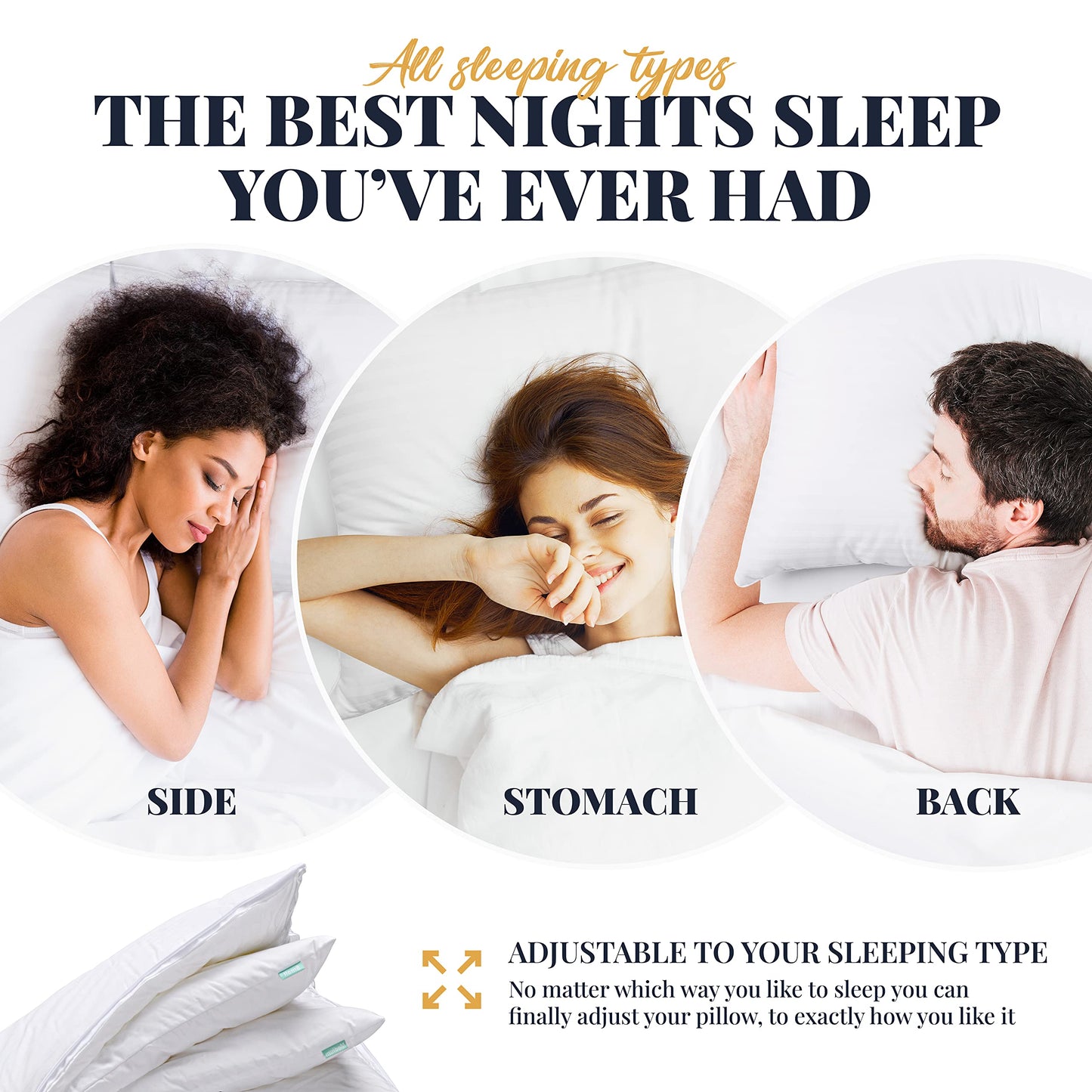 EverSnug Adjustable Pillows for Sleeping, Cooling Support, Set of 2 (Standard, Down Alternative)