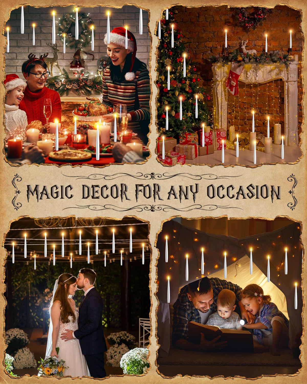 TLPUHU 24 Pack Floating Candles with Wand Remote -Christmas Hanging Candle,Magic Flameless Taper Candles Floating Lights Gifts for Halloween Decorations Wedding Birthday Party Decor
