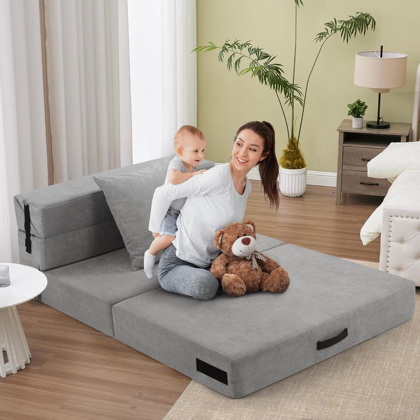 Aivermeil Folding Sofa Bed Couch Futon Sleeper Chair with Pillow, Convertible Futon Couch, Foldable Mattress, Washable Cover, for Living Room/Dorm/Guest Room, Twin Size, Dark Grey