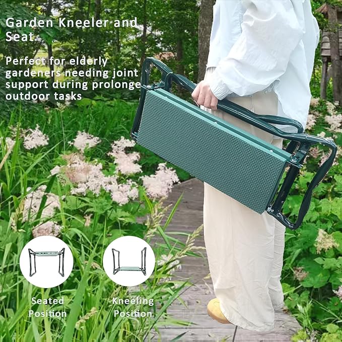 CNHZ FLOURISH Garden Kneeler and Seat Heavy Duty - Foldable Kneeling Stool with Large Tool Pouch & Storage Bag, Space-Saving, Ideal Gift for Gardeners, Seniors & Parents