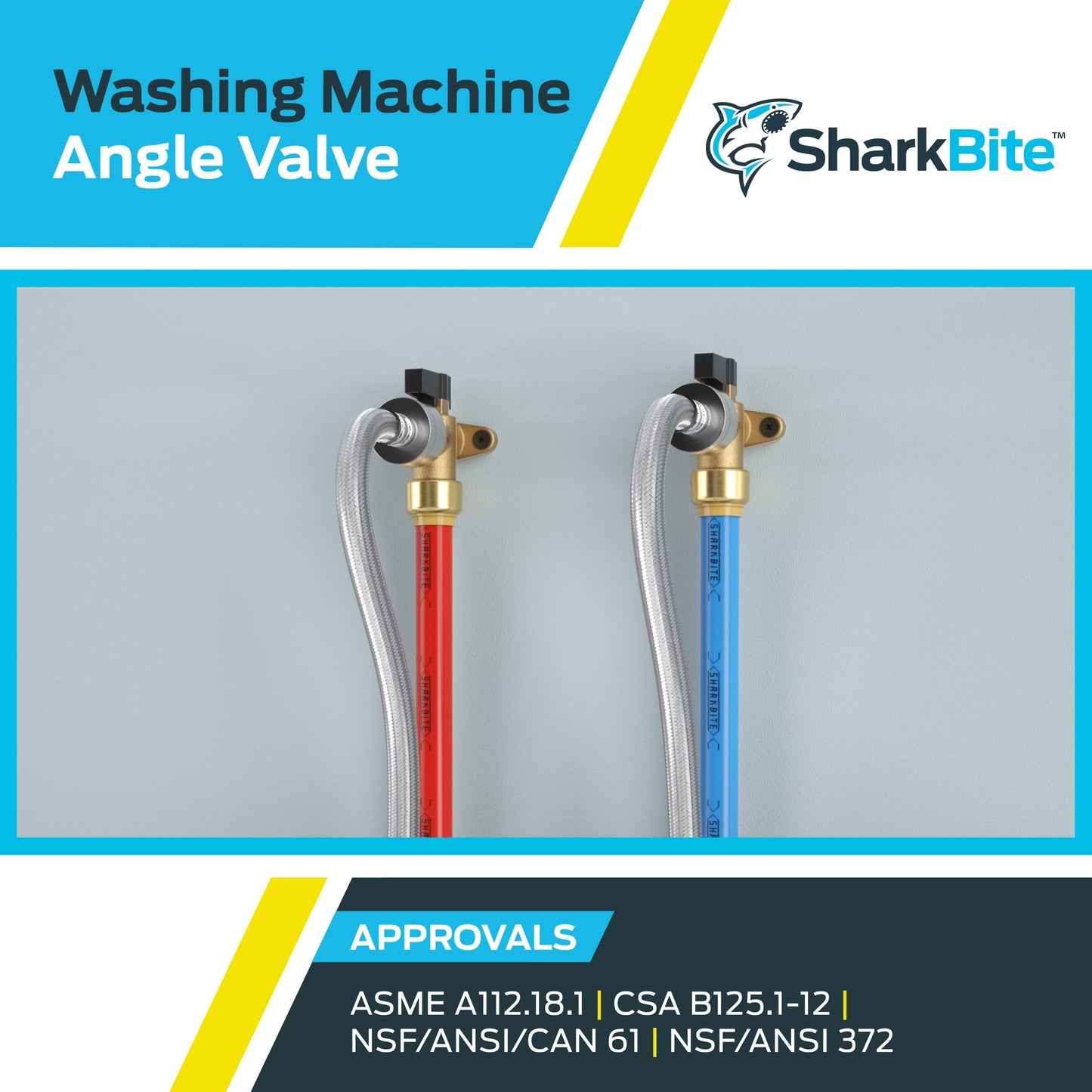 SharkBite 1/2 Inch x 3/4 Inch MHT Washing Machine Angle Valve, Push To Connect Brass Plumbing Fitting, PEX Pipe, Copper, CPVC, PE-RT, HDPE, 25560LF