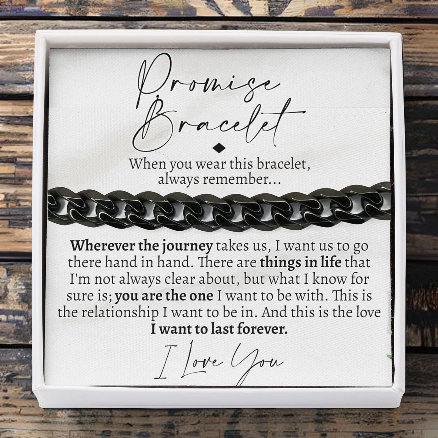 Love You This Much Promise Cuban Bracelet, Romantic Gift for Boyfriend, Appreciation Present for Boyfriend, Cute Small Gift for BF (Titan Black Finish)