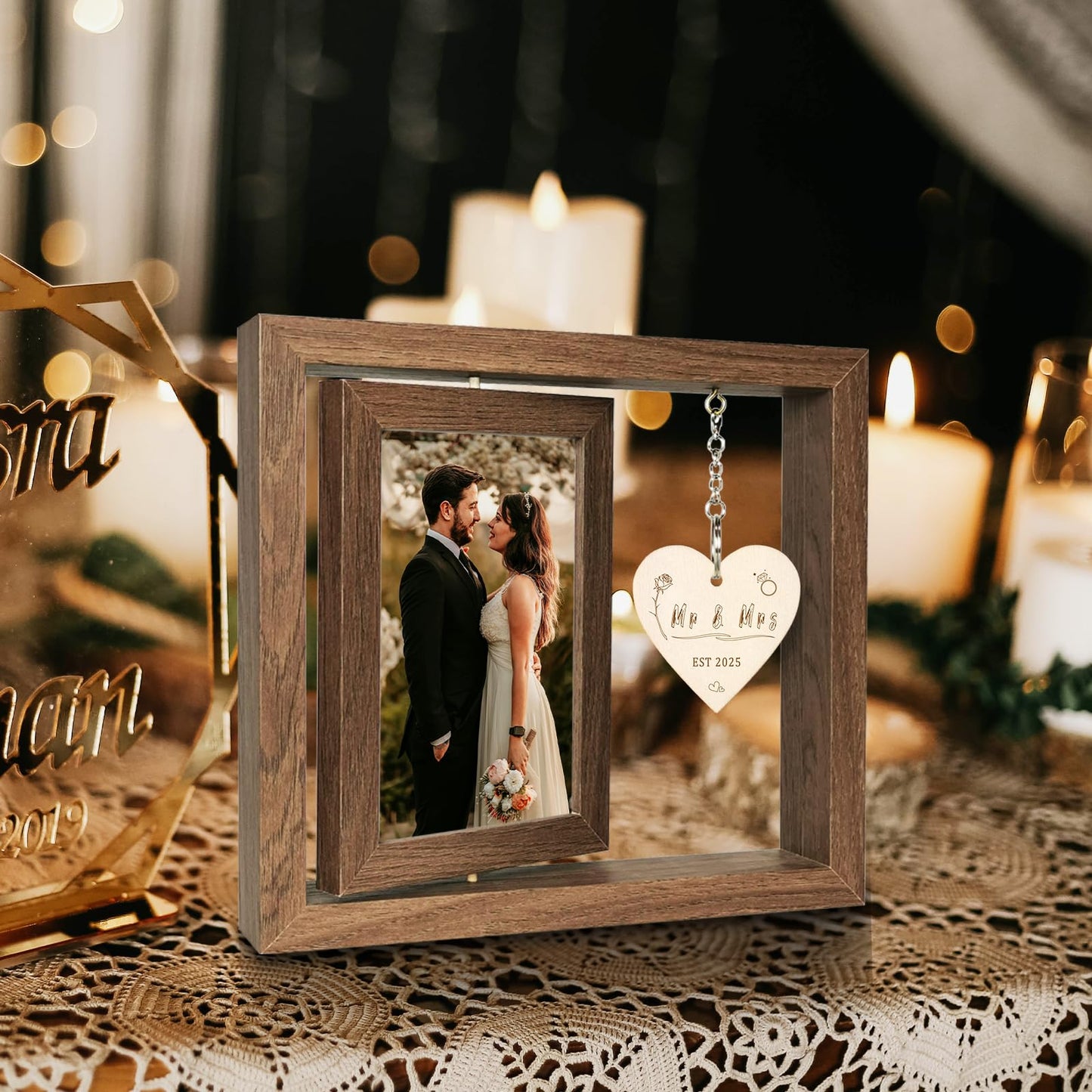 EYITUPC Rotating Wedding Picture Frame Gift for Bride – Bridal Shower Gift, Bride to Be Engagement Gifts for Couples, Mr and Mrs Wedding Photo Frame – Newlywed Gifts 2025 (Display Two 4x6)