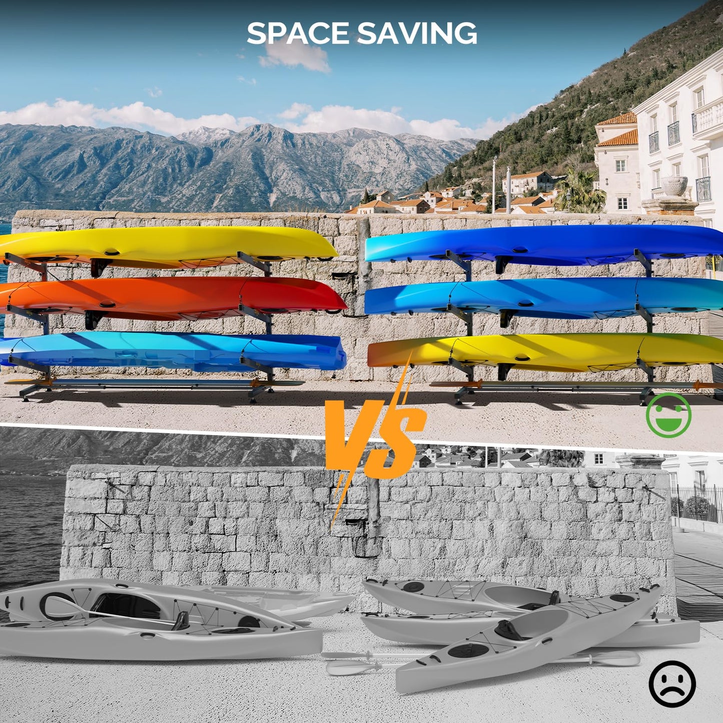 Bonnlo Kayak Storage Rack, Adjustable Heavy Duty Kayak Rack for 2 Kayaks Paddle Boards, Kayak Paddle Holder for Garage Holds up to 274 lbs, Spacesaver, Gentle on Padding, Boat Organizer