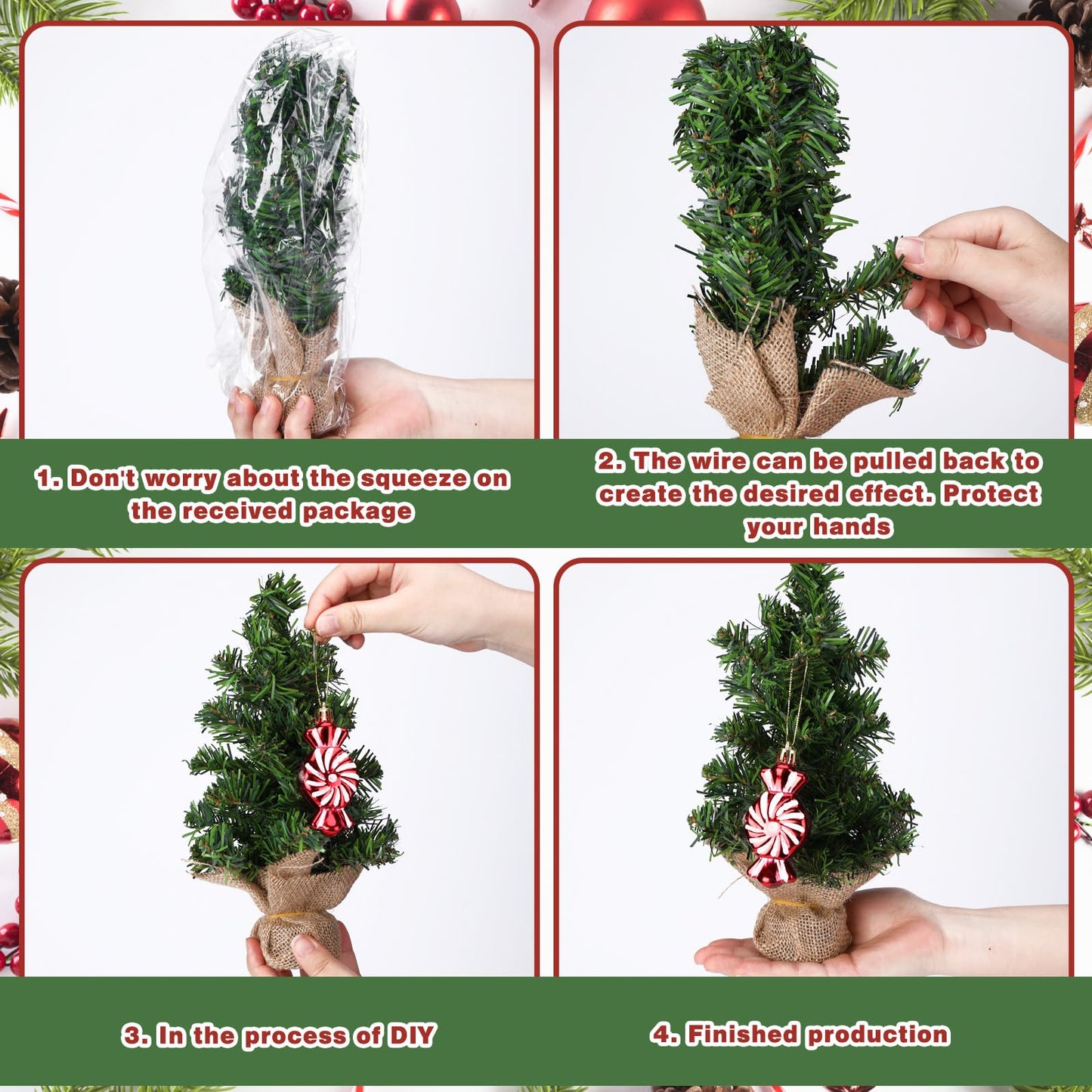 Yinder 8 Pcs Mini Christmas Tree 7.87 Inch 11.81 Inch Miniature Artificial Christmas Tree Small Fake Xmas Pine Tree with Base for Winter Mantel Village Home Kitchen Dining Table Holiday Decorations