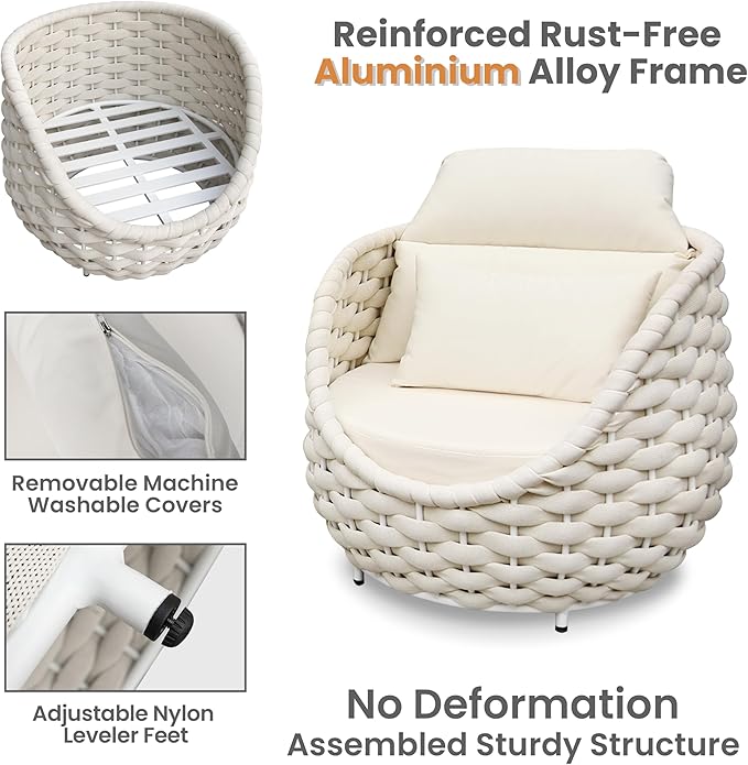 Erotr Sunroom Furniture Sets: 6 Pieces Aluminum Woven Rope Patio Conversation Sofa Set Cushioned - Modern Outdoor Couch Set No Assembly - Armchair Set Porch Deck Garden Poolside Gazebo Hotel - Beige