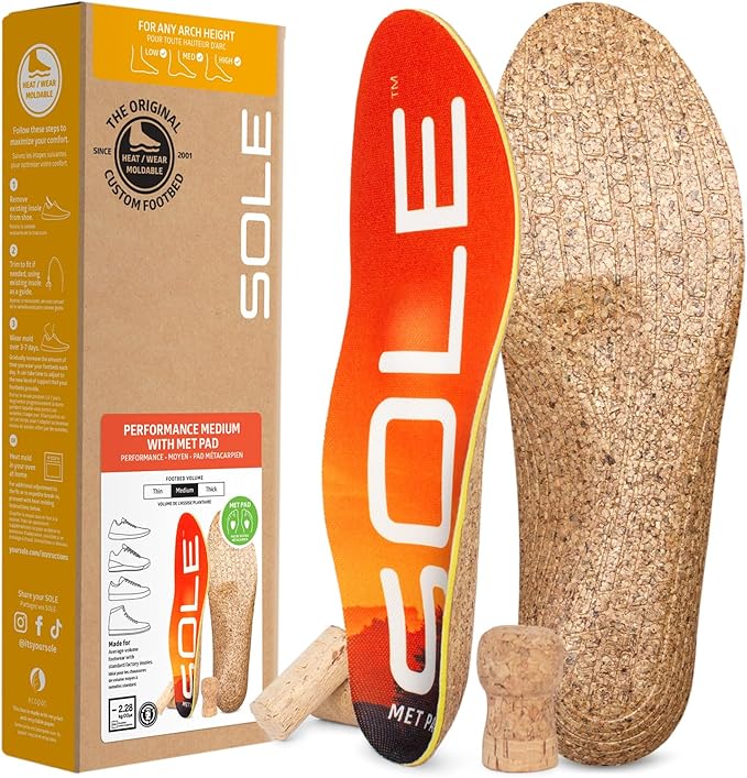 SOLE Performance Medium + Met Pad Insoles - Custom Moldable Orthotic Support for Any Arch Type, Plantar Fasciitis Relief - Mens Size 13/Womens Size 15, 1 Pair
