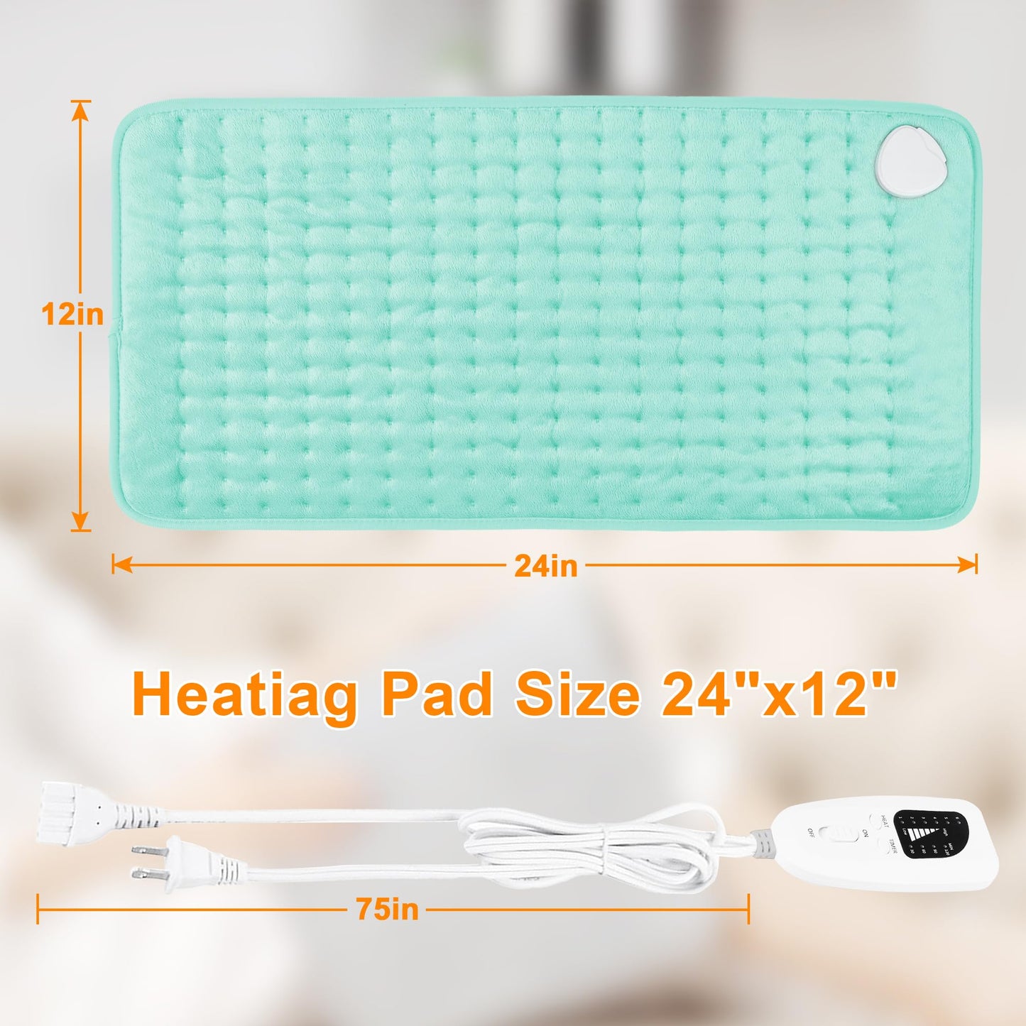 Deepsoon Heating Pad,Electric Heating Pads for Back,Neck,Abdomen,Moist Heating Pad for Shoulder,Knee,Arms,Legs,Dry/Moist Heat & Auto Shut Off,Christmas Gifts for Men and Women,Light Green,24x12 Inch