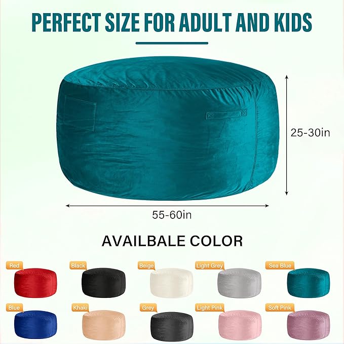 HABUTWAY Bean Bag Chair: Giant 6' Memory Foam Furniture Bean Bag Chair with Microfiber Cover - 6Ft,Sea Blue