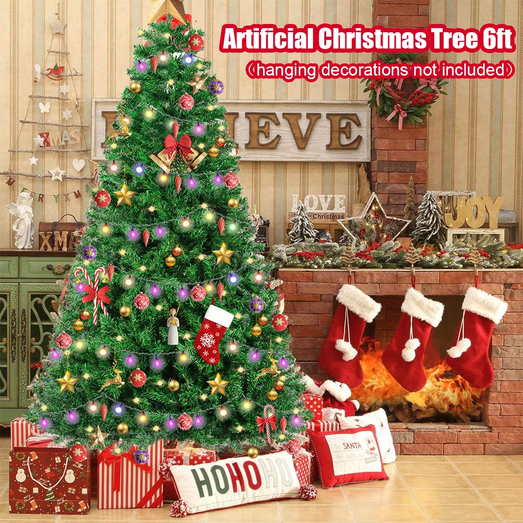 RooTrimmer Christmas Tree, 6 FT Artificial Christmas Tree, Unlit Christmas Pine Tree Full with 800 Branch Tips, Foldable Base and Metal Hinges for Indoor Outdoor Party Decorations (Green)
