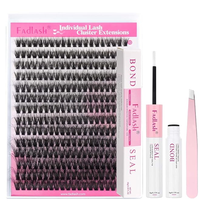 FADLASH Lash Extension Kit 60D Lash Clusters D Curl DIY Eyelash Extension Kit with Lash Bond and Seal Lash Applicator 3D Effect Lash Cluster Kit fluffy (60D Kit, Mix 10-18mm)