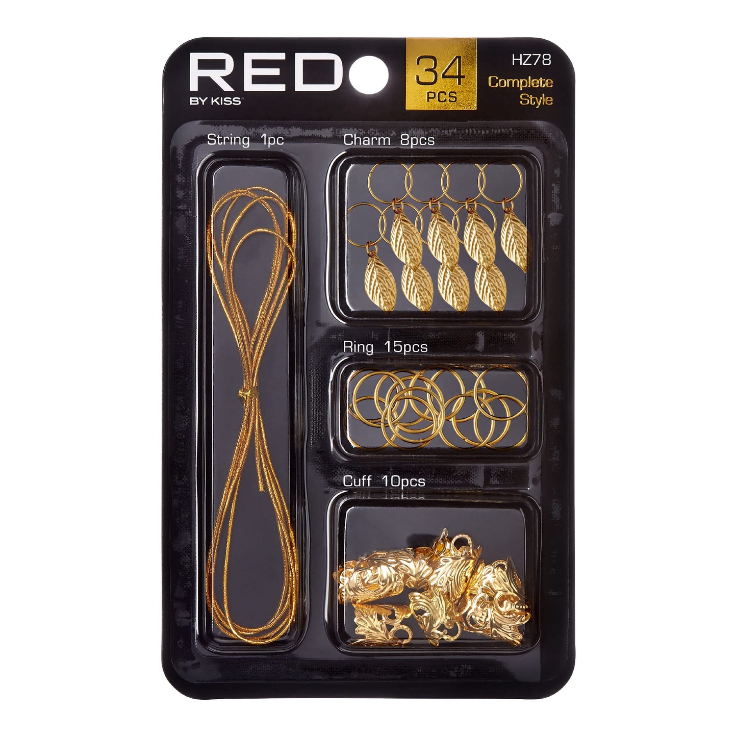RED by Kiss Dreadlock Jewelry Complete Kit Braid Charms Hair Cuffs Hair Rings Metallic Cord for Women Hair Decorations (Kit 4)