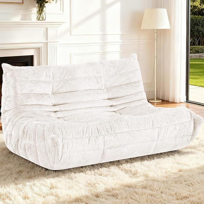 HABUTWAY Bean Bag Chair, Giant Bean Bag Chairs for Adults, Loveseat Fireside Chair, 2 Seater Lazy Bean Bag Sofa Memory Foam Couch for Living Room, Bedroom, Office (Beige)