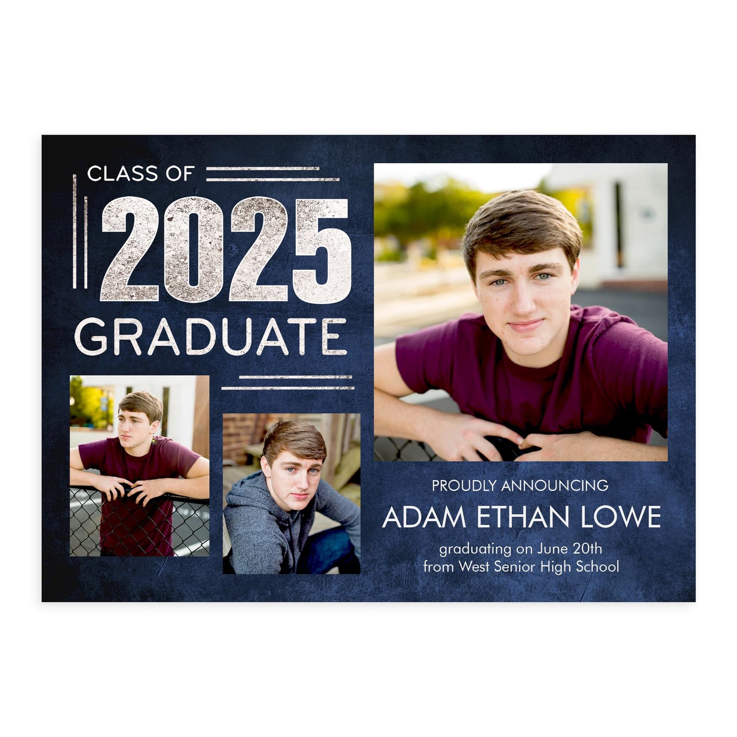 Let's Make Memories Personalized Graduation Announcements Class of 2025-15 Premium Quality Invitations - 5x7 - Custom Photo Cards & White Envelopes - Silver + Indigo - 15 ct