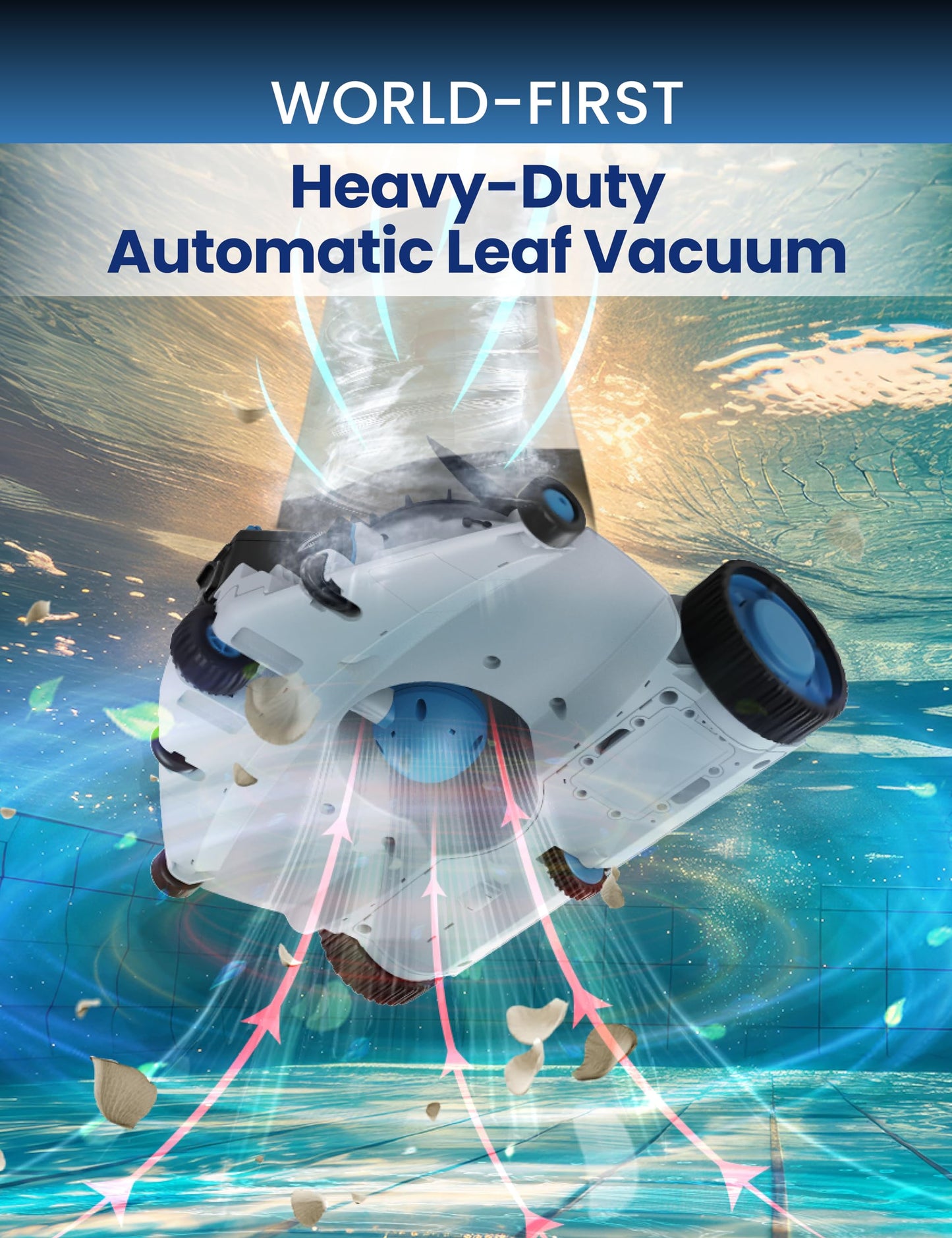 Automatic Leaf Robotic Pool Vacuum Cleaner Heavy‑Duty Pool Opening Heavy Debris 360° Ultra‑Wide Suction Inlet, 1.85‑Gal X-Large Bag, 62 GPM Flow, 90‑Min, AutoPark - Ideal for Inground Aboveground Pool