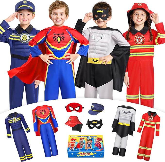 Jeowoqao Costumes for Kids Boys Dress up Clothes for Role Play, Boys Muscle Chest Dress up Costumes with Policeman, Firema...