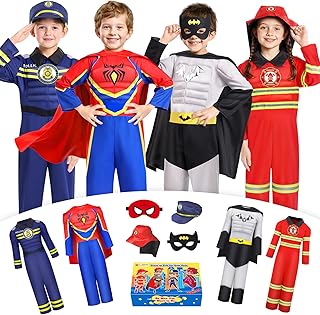 Jeowoqao Costumes for Kids Boys Dress up Clothes for Role Play, Boys Muscle Chest Dress up Costumes with Policeman, Firema...