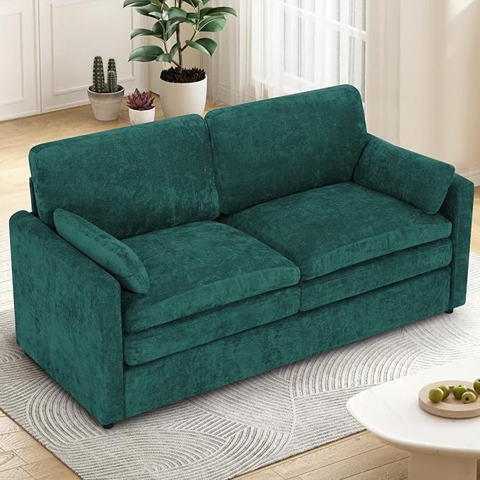 ACMEASE 69” Chenille Loveseat Sofa w/Arm Pillows, Upholstered 2-Seater Sofa w/Comfortable Back Cushions, Modern 2 Seats Couch w/High-Density Foam for Living Room, Apartment, Office, Teal