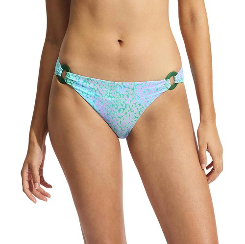 Seafolly Women's Hipster Bikini Bottom Swimsuit with Square Trim Detail, Sea Skin Vivid Green