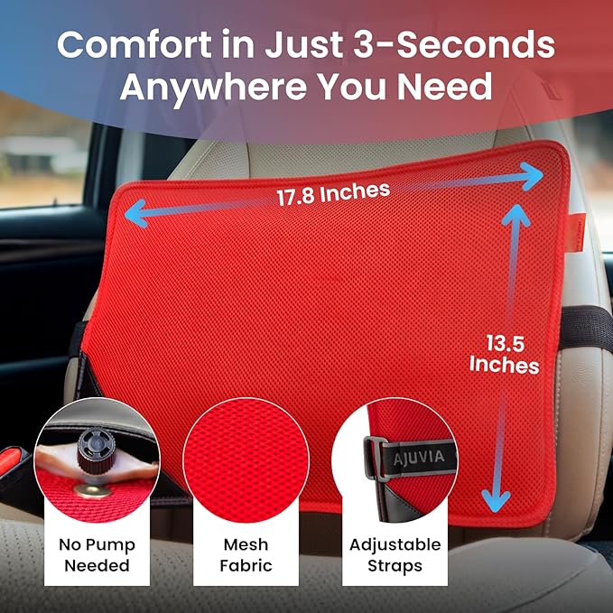 AJUVIA Back Vitalizer Lumbar Support Pillow | 3000+ Doctor Trusted Ergonomic Pillow Support for Office Chair, Home & Car | 3 Second Pain Relief, Better Posture, Sciatica & Lower Back Relief