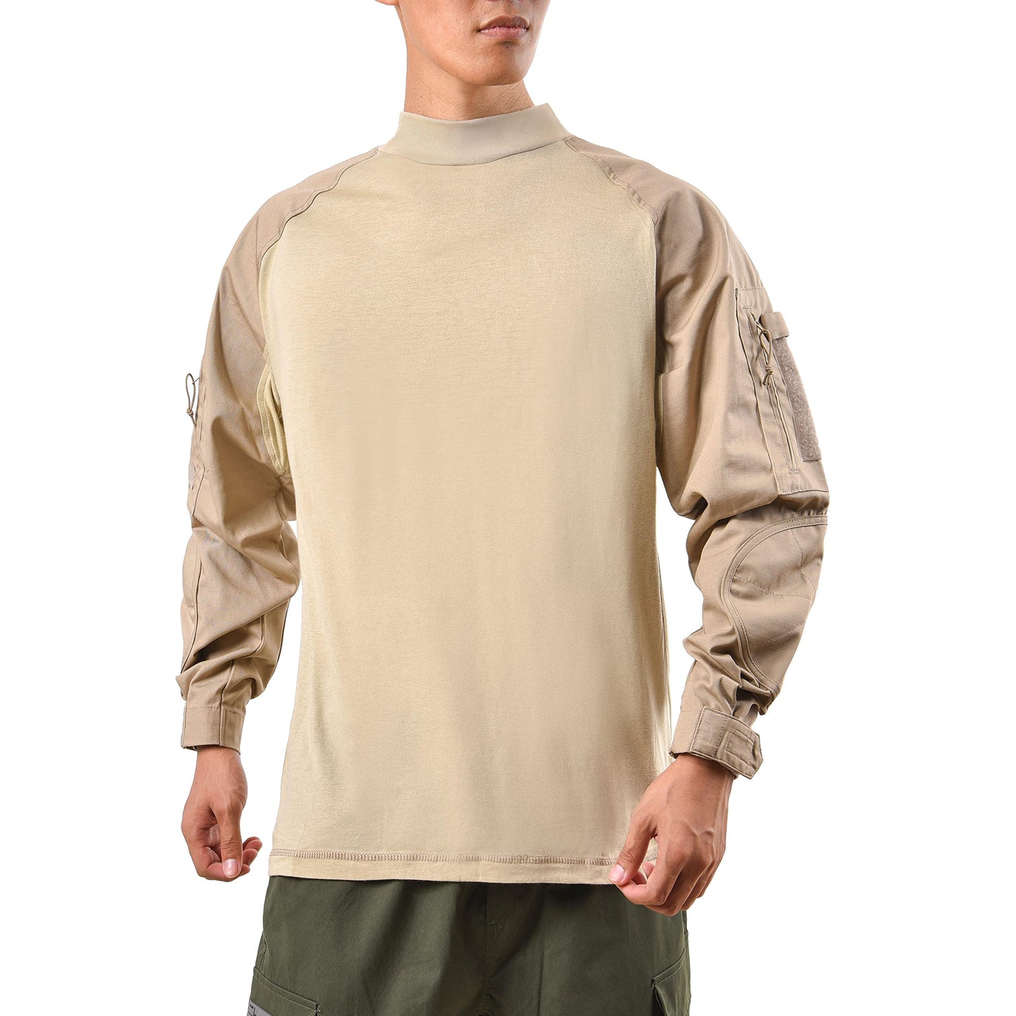 Mens Army Military Battle Combat Camo Tactical Uniform Hunting Game Shirts Tops (Desert Sand, Size S)