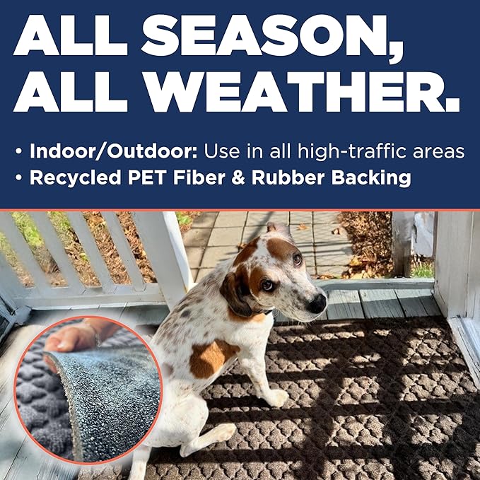 MATSINC Artisan Entry Front Door Mat - Rubber Back Indoor or Outdoor Entry Rug with Quadra Foil Design, Water Absorbing Rug, Made in The USA, 18" x 30", Walnut