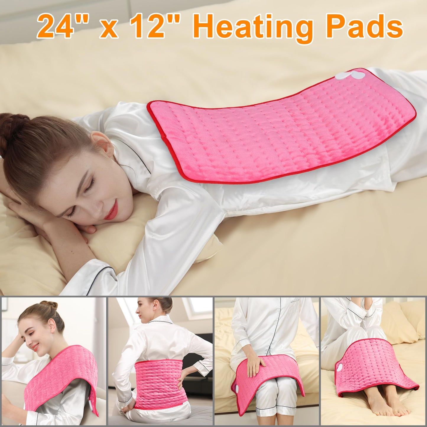 Deepsoon Heating Pad,Electric Heating Pads for Back,Neck,Abdomen,Moist Heating Pad for Shoulder,Knee,Arms,Legs,Dry/Moist Heat & Auto Shut Off,Christmas Gifts for Men and Women,Fuchsia,24x12 Inch