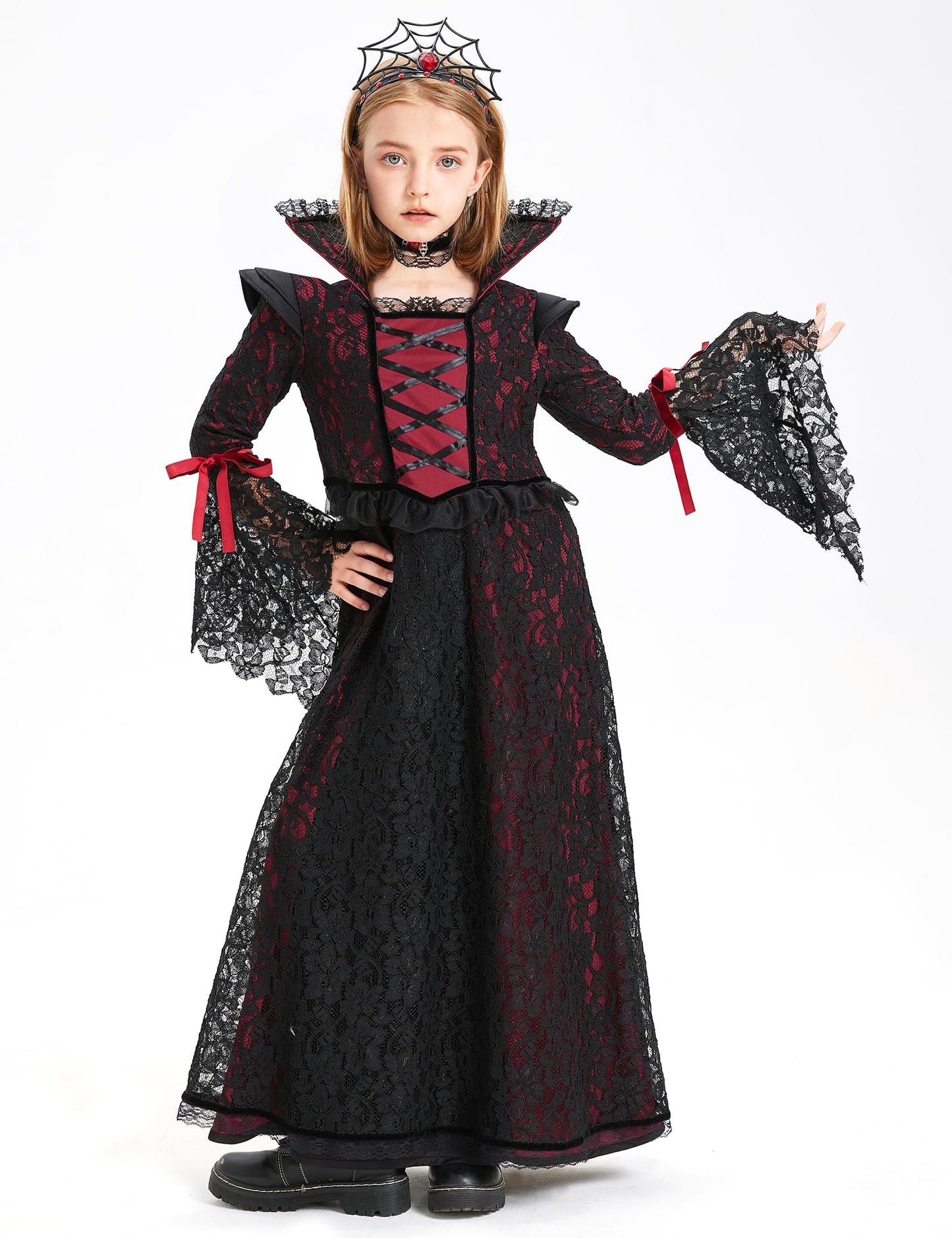 LETIME Vampire Costume for Girls Halloween kids Royal Vampire Dress Elegant Gothic Outfit for Trick-or-Treat & Parties