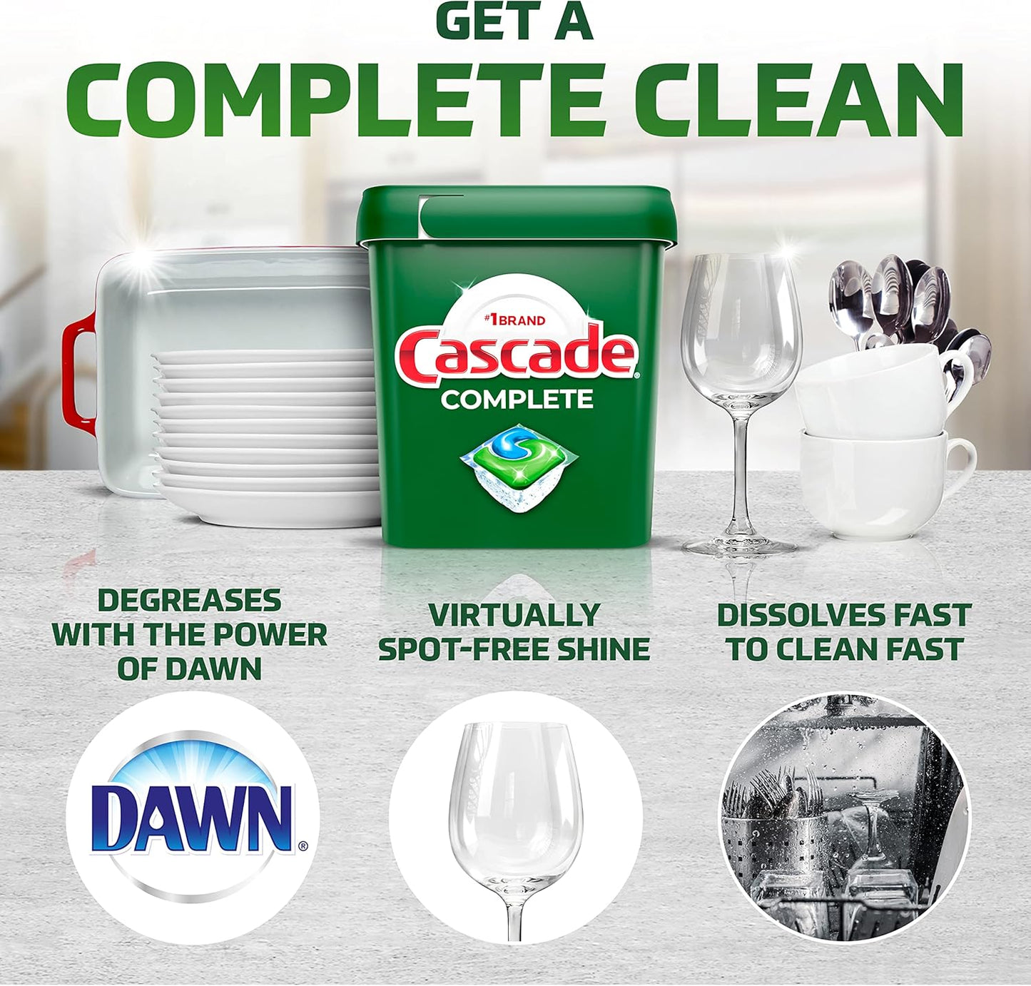 Cascade Complete Dishwasher Pods, Dishwasher Detergent, Dish Detergent Tab Tablets, Fresh, 100 Count